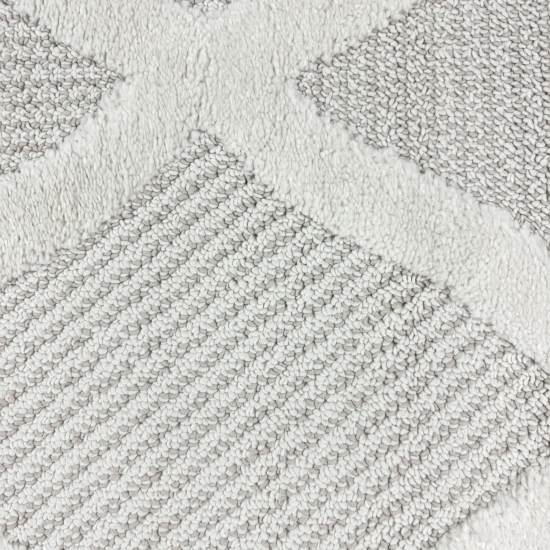 Wohnzimmer Schlafzimmer Teppich mit verschieden gemusterten Rauten in creme grau