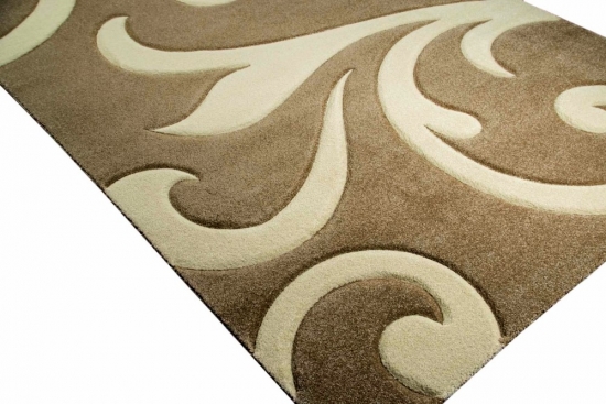 Moderner Teppich Wohnzimmer Teppich Kurzflor Teppich mit Konturenschnitt Ranken beige creme