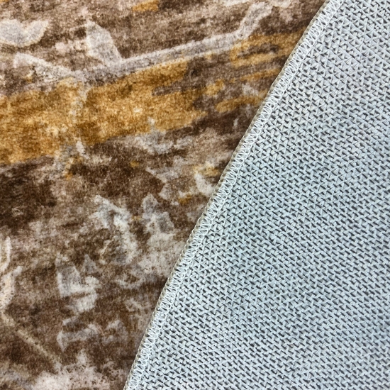 Preview: Brauner Designteppich mit floralem Vintage-Muster und Druckoptik