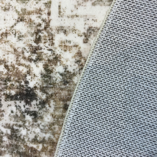 Preview: Beiger Designteppich mit Medaillon und strukturierter Vintage-Optik