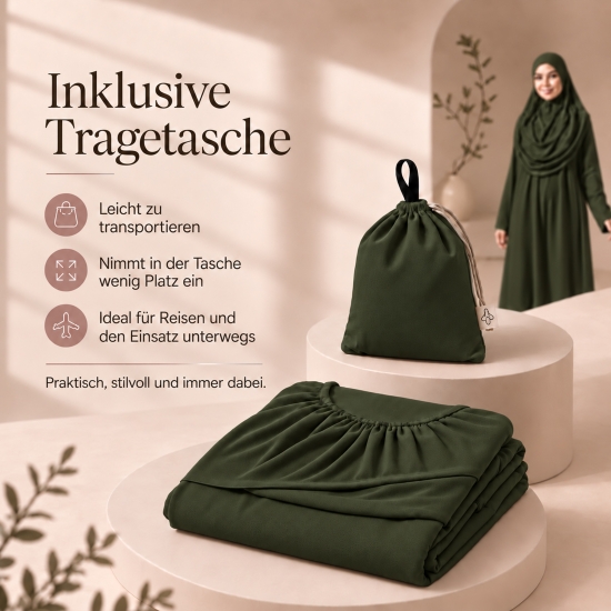 Dunkelgrünes Gebetsset mit Kleid Gebetsteppich und Zählkette
