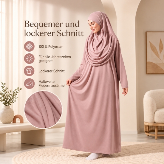 Rosa Gebetsset mit ornamentiertem Teppich Gebetskleid und Kette