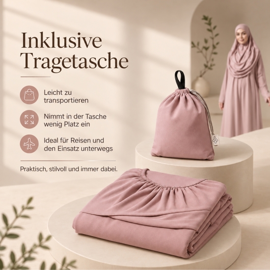 Rosa Gebetsset mit ornamentiertem Teppich Gebetskleid und Kette