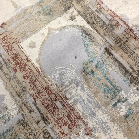 Preview: Moderner Gebetsteppich mit Moschee-Tor Motiv in hellen Naturfarben