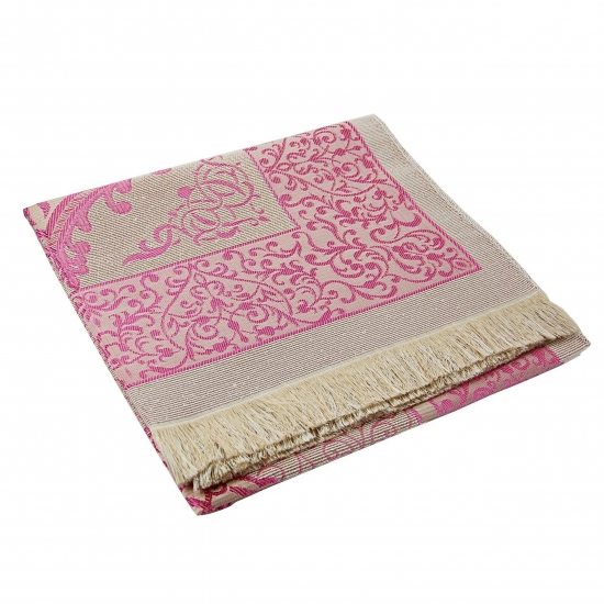 Preview: Gebetsteppich Taftstoff Rosa mit Geschenkbox und 99er Gebetskette – klassisches Set 65 x 110 cm