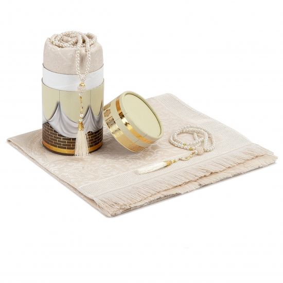 Preview: Gebetsteppich Taftstoff mit Geschenkbox creme 65 x 110 cm