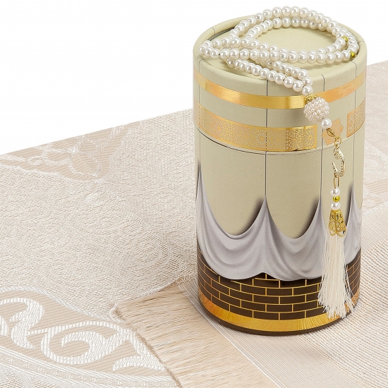 Preview: Gebetsteppich Taftstoff mit Geschenkbox creme 65 x 110 cm