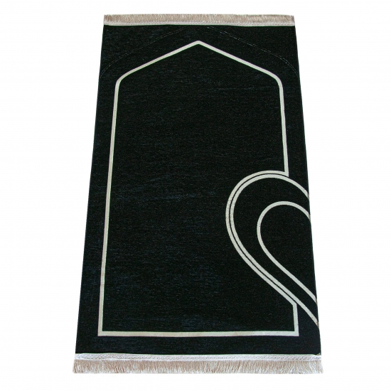 Preview: Gebetsteppich Set Herzmotiv Schwarz & Weiß für Paare 70 x 115 cm