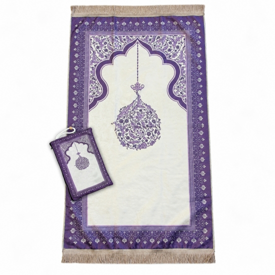 Gebetsteppich Lila mit floraler Bordüre und passender Tasche