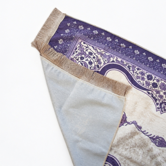 Preview: Gebetsteppich Lila mit floraler Bordüre und passender Tasche