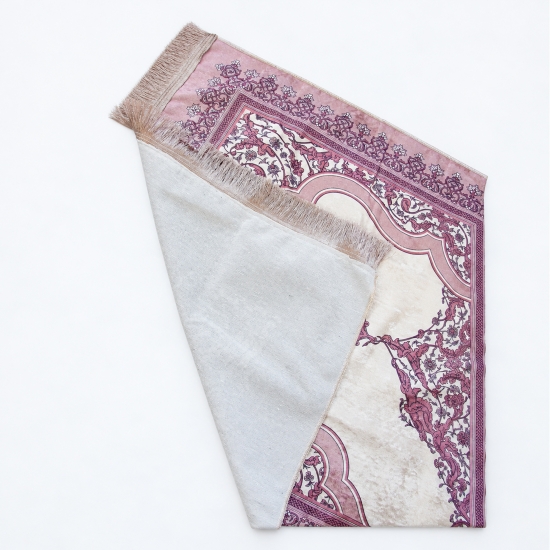 Preview: Gebetsteppich Fuchsia mit floraler Bordüre und passender Tasche