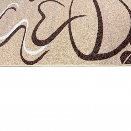 Küchenteppich mit grafischem Kaffee- und Herzmotiv Beige-Braun
