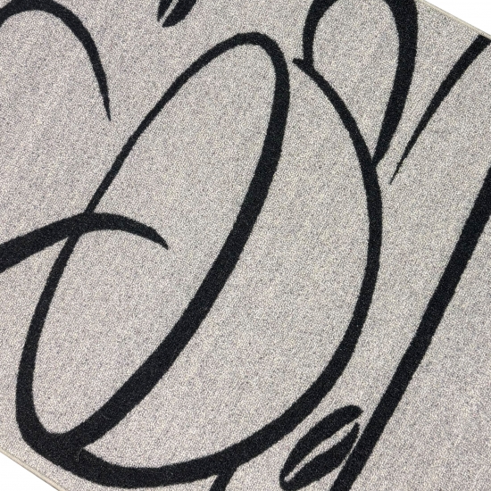 Preview: Küchenteppich mit grafischem Tassenmotiv und klaren Linien Grau