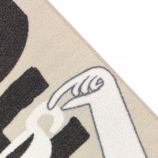 Grafischer Küchenteppich Beige mit Coffee-Typografie und Tassen