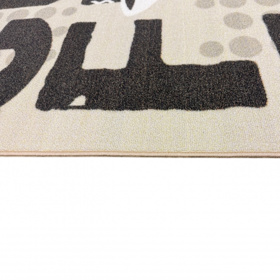 Grafischer Küchenteppich Beige mit Coffee-Typografie und Tassen