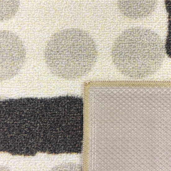 Grafischer Küchenteppich Beige mit Coffee-Typografie und Tassen