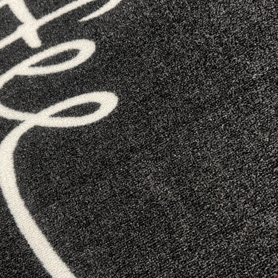 Preview: Grafischer Küchenteppich Schwarz mit Coffee-Time-Typografie und Linie