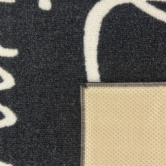 Grafischer Küchenteppich Schwarz mit Coffee-Time-Typografie und Linie
