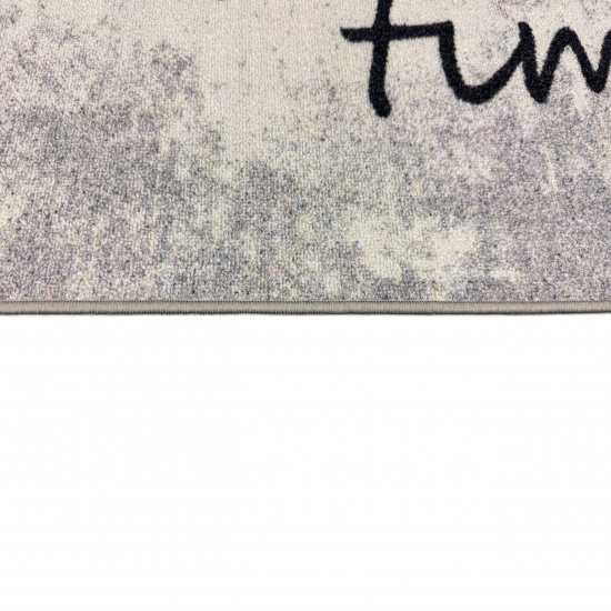 Grafischer Küchenteppich Grau mit Coffee-Time-Typografie und Struktur