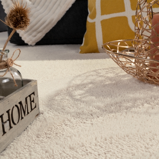 Moderner Creme Teppich samtig weich pflegeleicht für Wohnzimmer, Schlafzimmer, Esszimmer