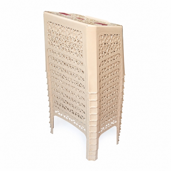 Preview: 12er-Set Koranhalter Rahle in Beige – Stapelbarer Buchständer aus Kunststoff mit Ornamentmuster, 47 x 30 cm