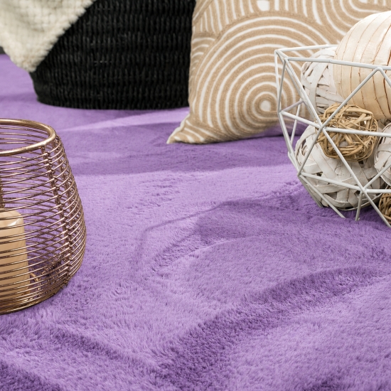 Teppich Flieder moderne Felloptik samtweicher Kurzflor Wohnzimmer
