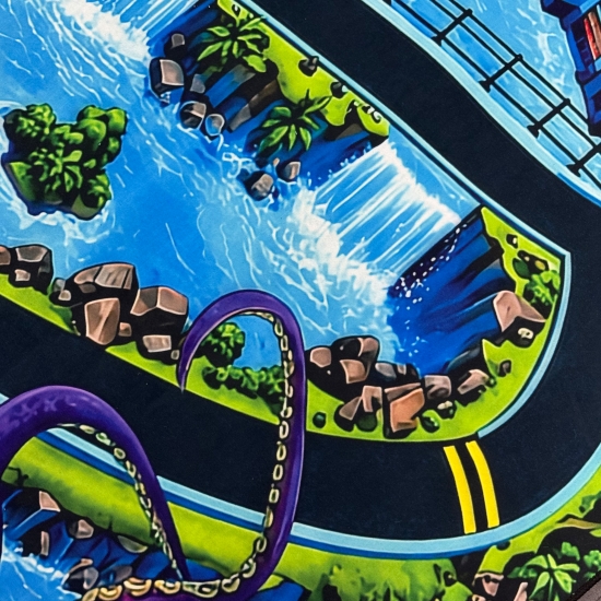 Preview: Waschbarer Bunter Kinderteppich mit Monsterburg und geschwungener Rennstrecke