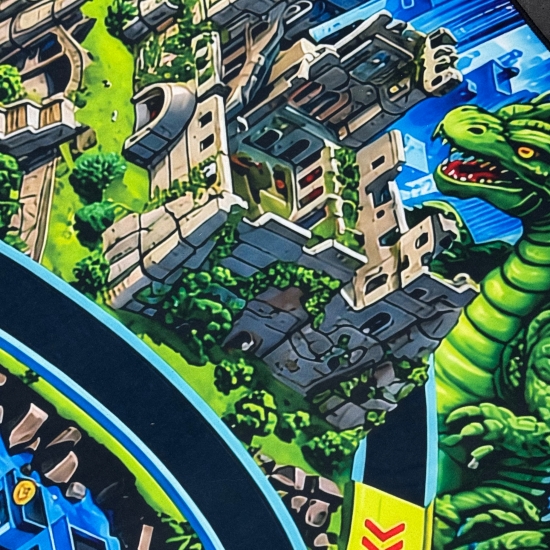 Preview: Waschbarer Bunter Kinderteppich mit Monsterburg und geschwungener Rennstrecke