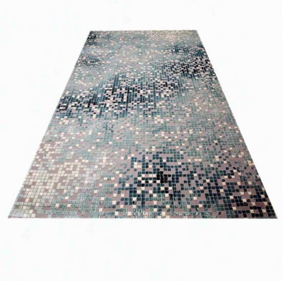 Teppich modern Wohnzimmer Teppich Mosaik grau türkis