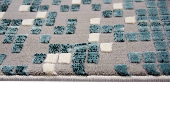 Teppich modern Wohnzimmer Teppich Mosaik grau türkis