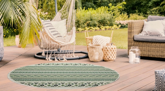 Sisal Teppich indoor & outdoor Terrasse Balkon Küche Wohnzimmer gestreiftes Zickzack Diamanten Design sand grün