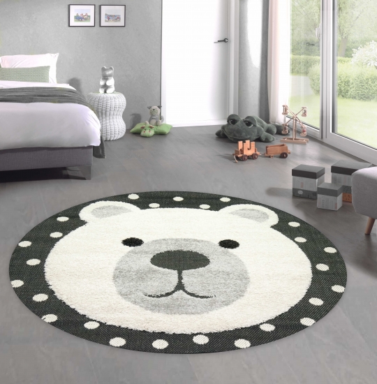 Kuschelbär Kinderzimmer Teppich weiche Baby Spielmatte Hoch Tief Effekt schwarz grau creme