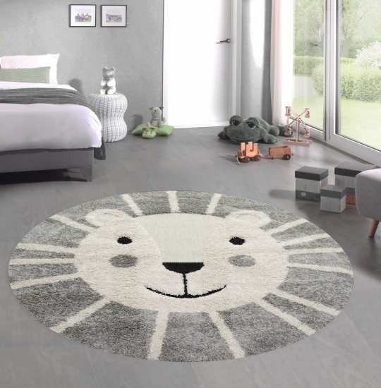 Lächelnder Löwenkopf Kinderzimmer Teppich Outdoor & Indoor weiche Baby Spielmatte Hoch Tief Effekt weiss grau creme