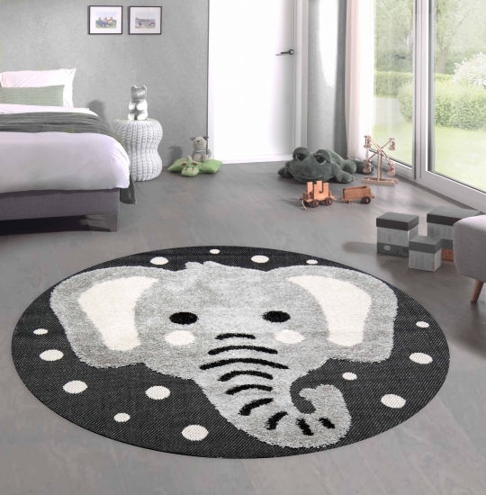 Elefanten Kinderzimmer Teppich Outdoor & indoor weiche Baby Spielmatte Hoch Tief Effekt schwarz grau creme