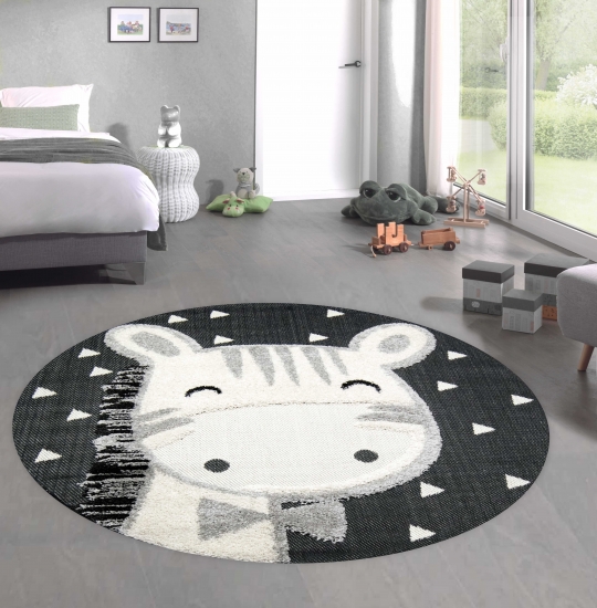 Pferde Kinderzimmer Teppich weiche Baby Spielmatte Hoch Tief Effekt schwarz grau creme