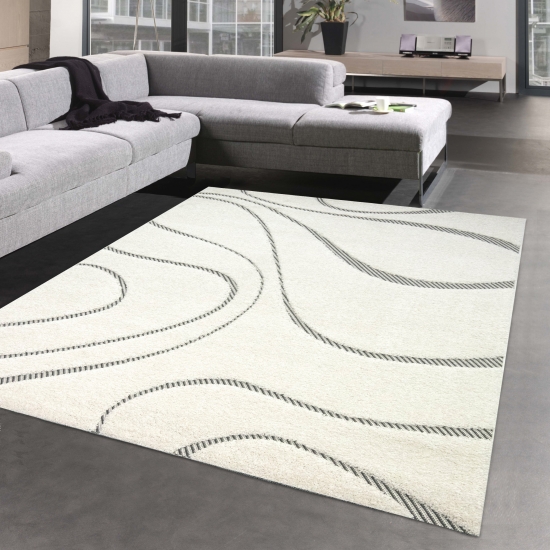 Moderner flauschiger Wellenteppich für Schlafzimmer