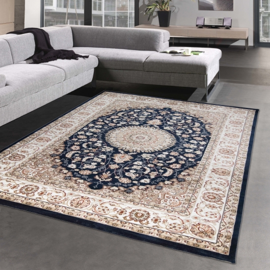 Eleganter Orientteppich mit wunderschönen Verzierungen | OEKO-TEX | in blau