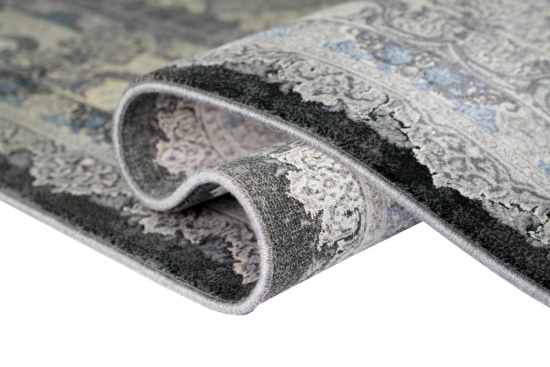 Teppich Luxus Designerteppich Wollteppich grau blau
