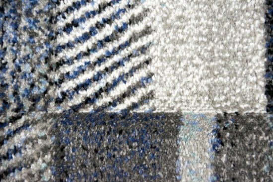 Teppich modern Wohnzimmerteppich mit Konturenschnitt blau grau kariert
