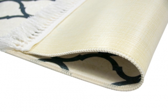 Waschbarer Teppich Print Teppich Küchenteppich creme schwarz marokkanisches Muster