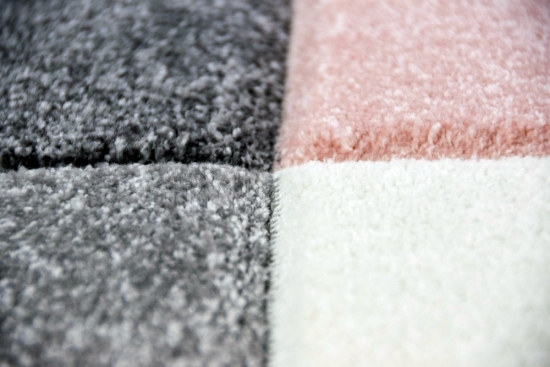 Moderner Teppich Wohnzimmerteppich Kurzflor Karo rosa grau türkis