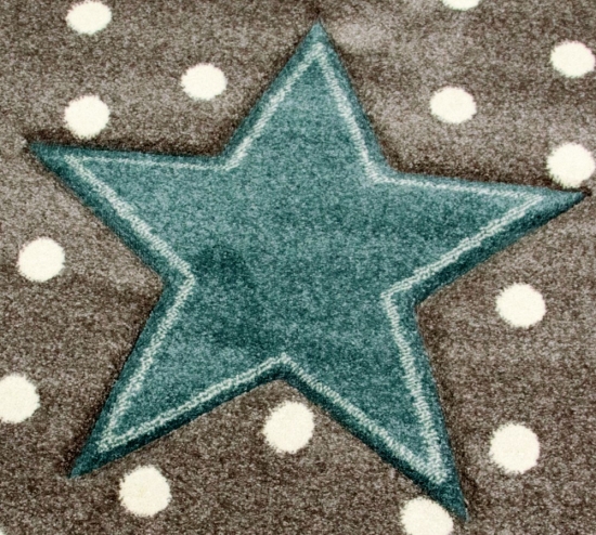Kinderteppich Spielteppich Babyteppich Mädchen runder Teppich mit Stern türkis grau