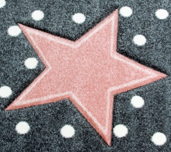 Kinderteppich Spielteppich Babyteppich Mädchen runder Teppich mit Stern rosa creme grau