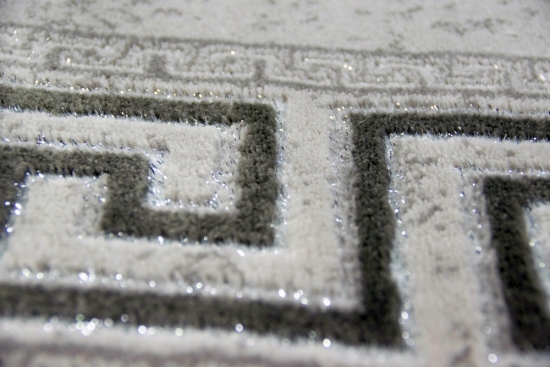 Teppich Wohnzimmerteppich Mäander Muster mit Glitzer grau