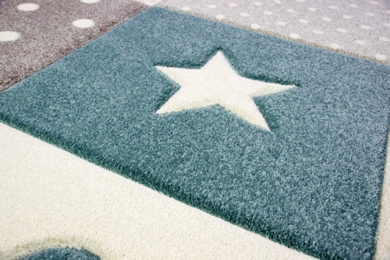 Kinderteppich Spielteppich Babyteppich Junge Stern Wolke in blau hellblau türkis