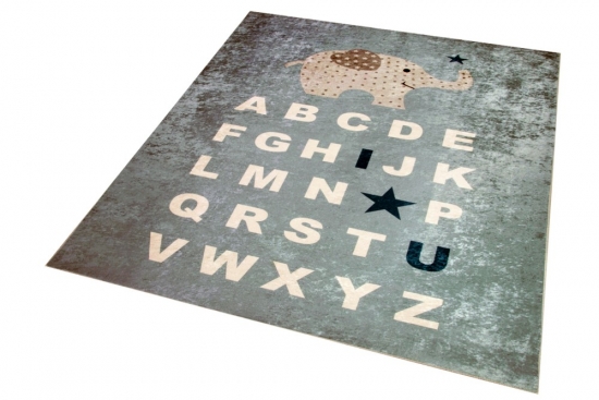 Kinderteppich ABC Alphabet Spielteppich mit Elefant blau
