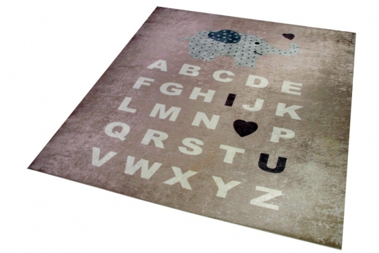 Kinderteppich ABC Alphabet Spielteppich mit Elefant rosa