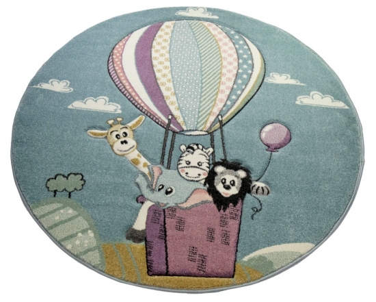 Kinderteppich Spielteppich Babyteppich Jungen Heißluftballon Tiere blau