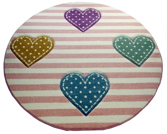 Preview: Kinderteppich Spielteppich Babyteppich Mädchen mit Herz rosa lila grün blau