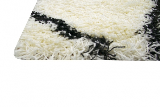 Shaggy Teppich Wohnzimmerteppich Hochflor Langflor Rauten creme schwarz